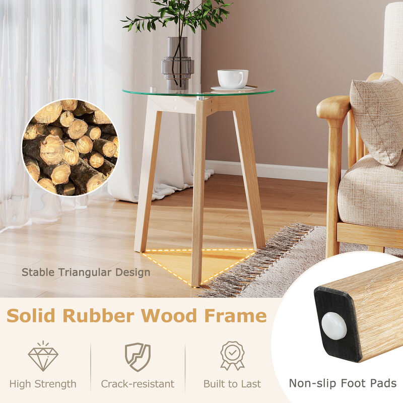 Modern Round End Table with Tempered Glass Top and Rubber Wood Base image number 6