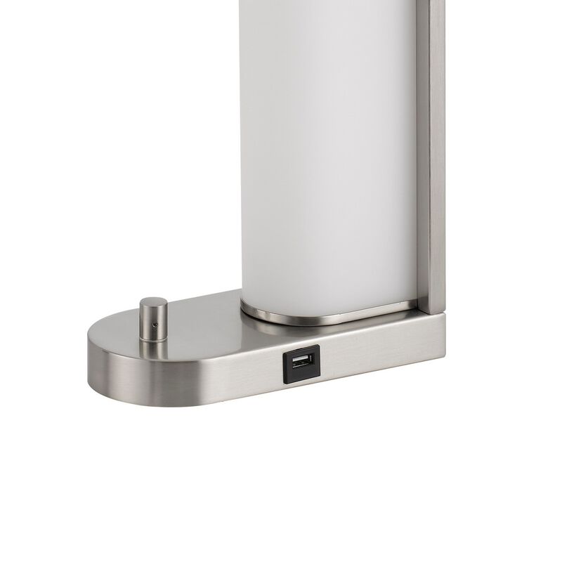 Mora Table Lamp, 2 USB Ports, Dimmer LED Light, Chrome Steel 23 Inch - Benzara