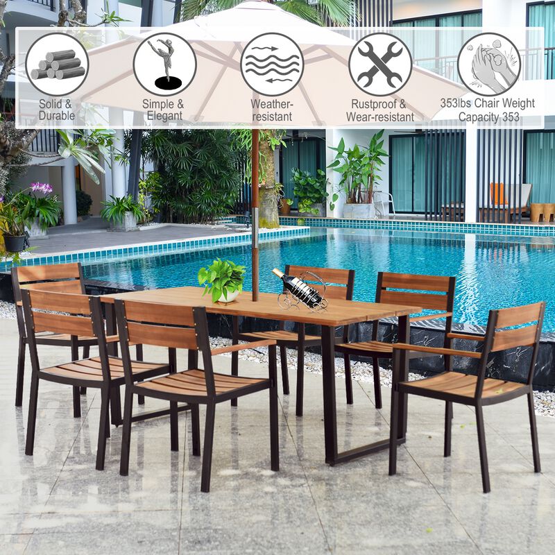 Patented 7 Pieces Patented Outdoor Patio Dining Table Set with Hole image number 2