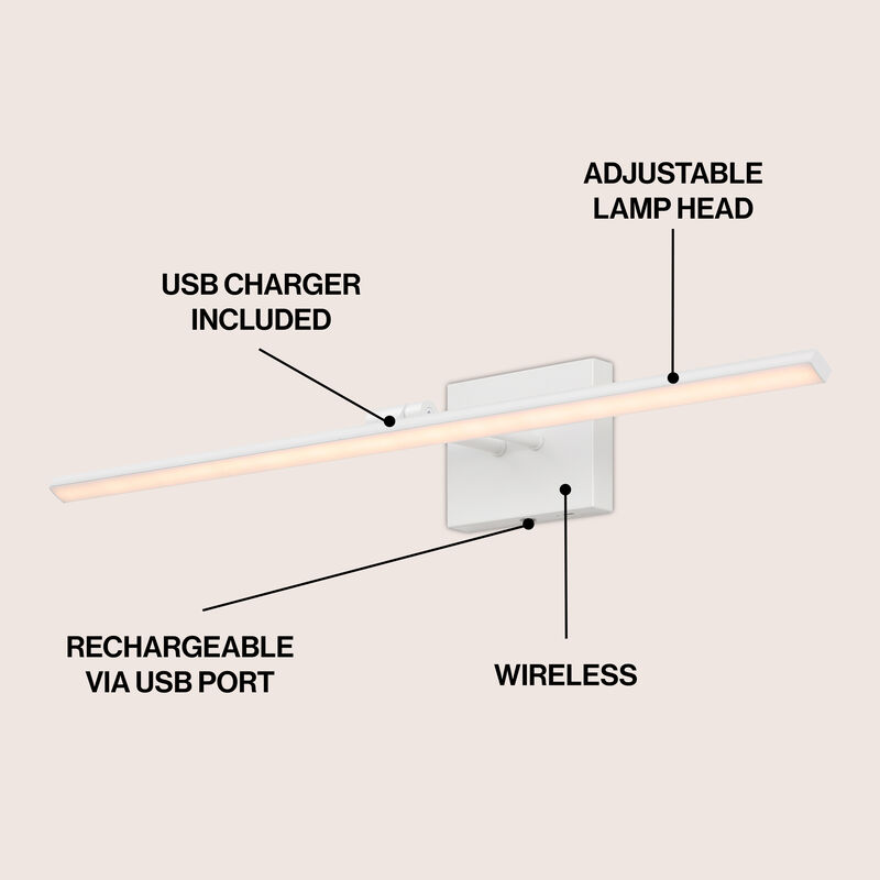 Santino 28" Modern Minimalist Swivel Integrated Dimmable LED Rechargeable Picture Light with Touch Sensor