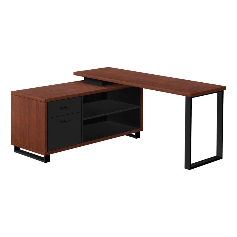Computer Desk, Home Office, Corner, Storage Drawers, 72"L, L Shape, Work, Laptop, Metal, Laminate, Brown, Black, Contemporary, Modern