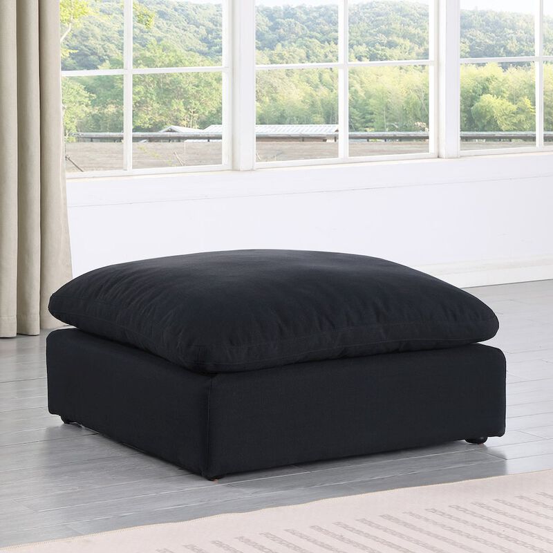 Meridian Furniture Comfy Black Linen Textured Fabric Modular Ottoman
