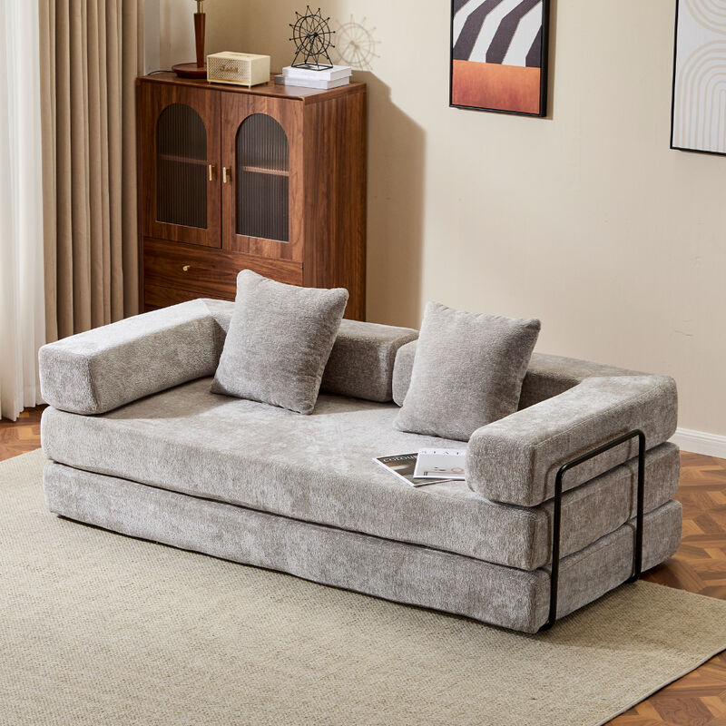 Chenille Floor Sofa Bed &ndash; Comfy Futon Couch with Pillow and Back Support