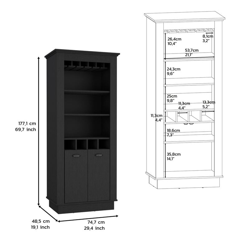 DEPOT E-SHOP Gale Bar Cabinet Elegant Multi-Storage Unit with Built-in Bottle and Glass Racks, Black