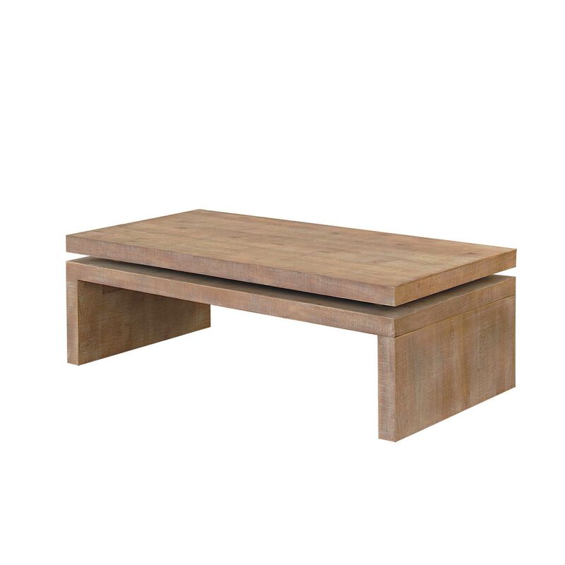 Rustic Farmhouse Rectangular Coffee Table with Floating Tabletop Design, Wooden Living Room Table image number 3