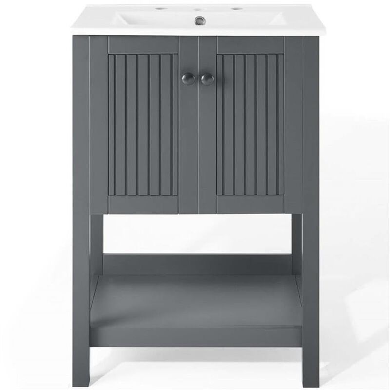 Modway Steam Bathroom Vanity Cabinet, 24" with White Sink, Gray image number 3