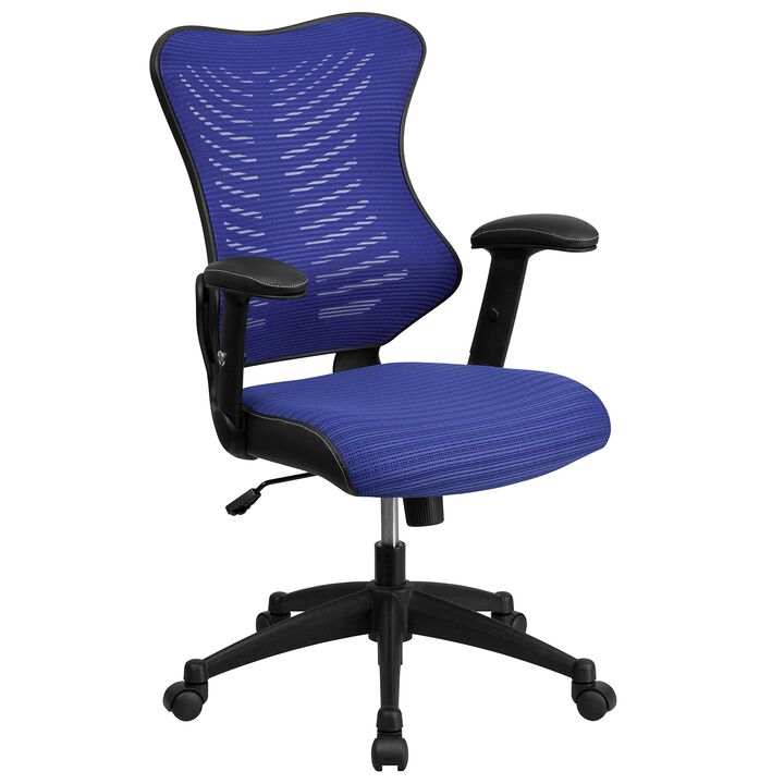 Flash Furniture Kale High Back Designer Blue Mesh Executive Swivel Ergonomic Office Chair with Adjustable Arms