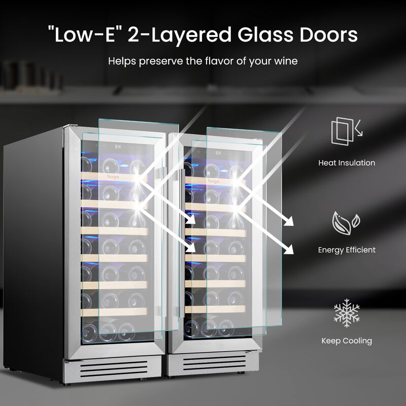 15 inch Wine Cooler Refrigerator with 33-Bottle, Built-In/Freestanding for Home Bar, Stainless Steel &ndash; 2 Units Combo image number 3