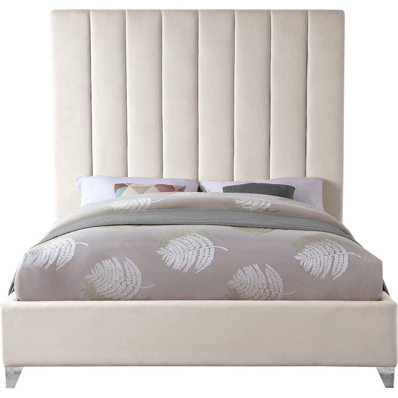 Meridian Furniture Via Cream Velvet Queen Bed