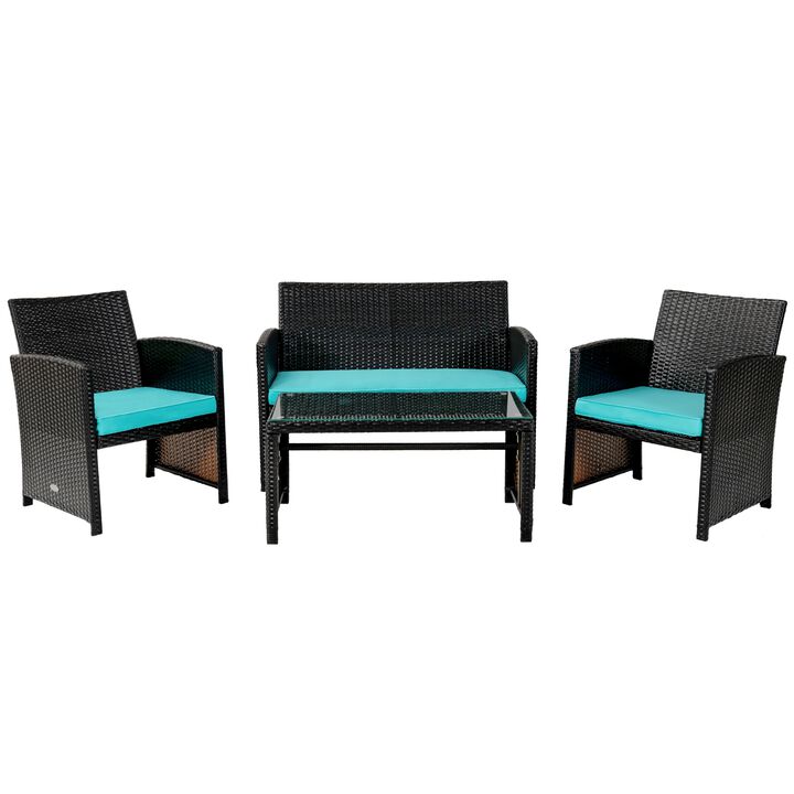 4Pcs Patio Rattan Cushioned Furniture Set
