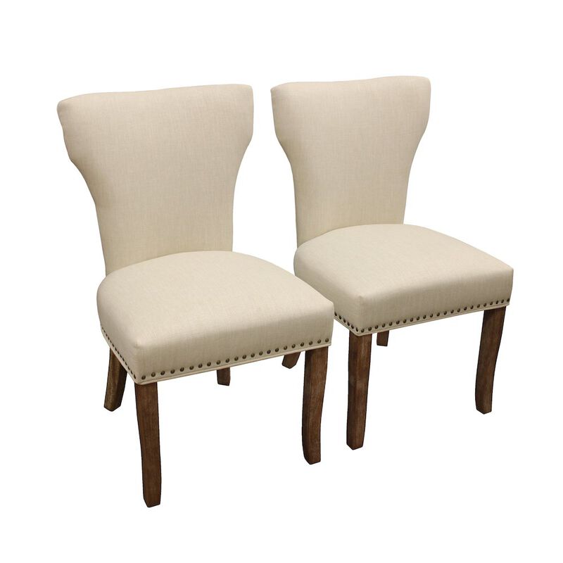 9-Piece Dining Set 8 Jill Dining Chairs in Ivory Fabric Dark Brown Legs
