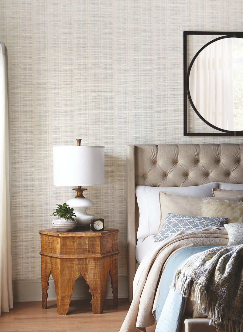Broken Boucle Stripe Putty & Blue Wallpaper image number 1