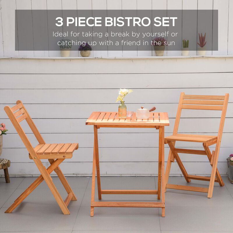 3 Piece Patio Bistro Set, Folding Outdoor Chairs and Table Set, Wood Garden Dining Furniture for Poolside, Balcony, Teak
