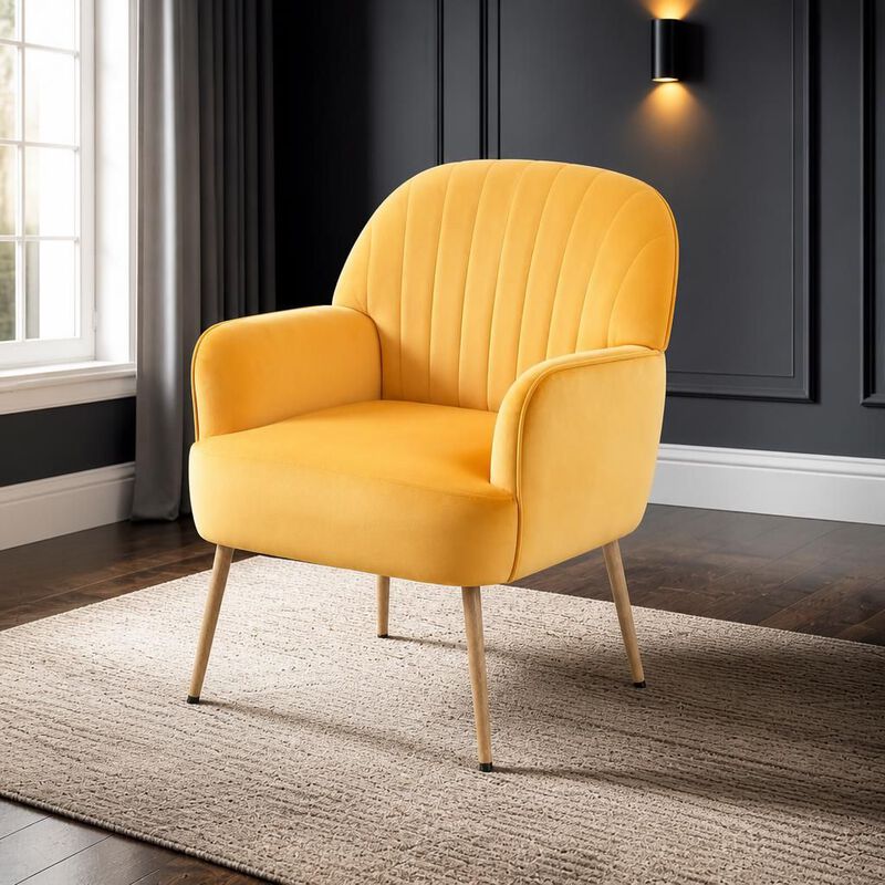 GOODSILO Velvet Upholstered Modern Accent Armchair, Comfortable Single Seating Chair for Living Room Bedroom Office Cafe and Waiting Room image number 2