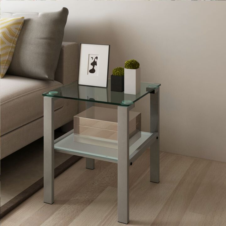 Hivvago Two Layered Tempered Glass Small Bedroom Corner Home Tea Table