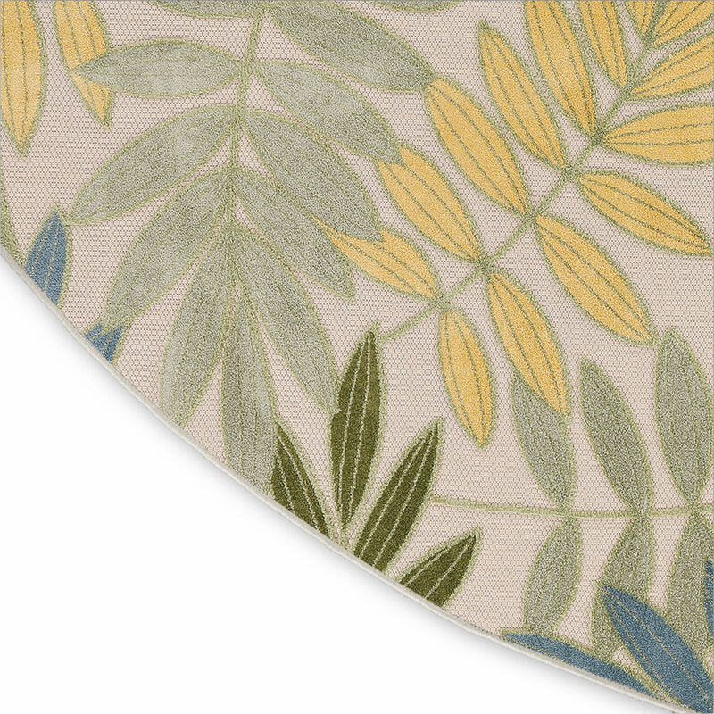 HomeRoots 8' Green Yellow And Blue Round Palm Leaf Indoor Outdoor Area Rug image number 4