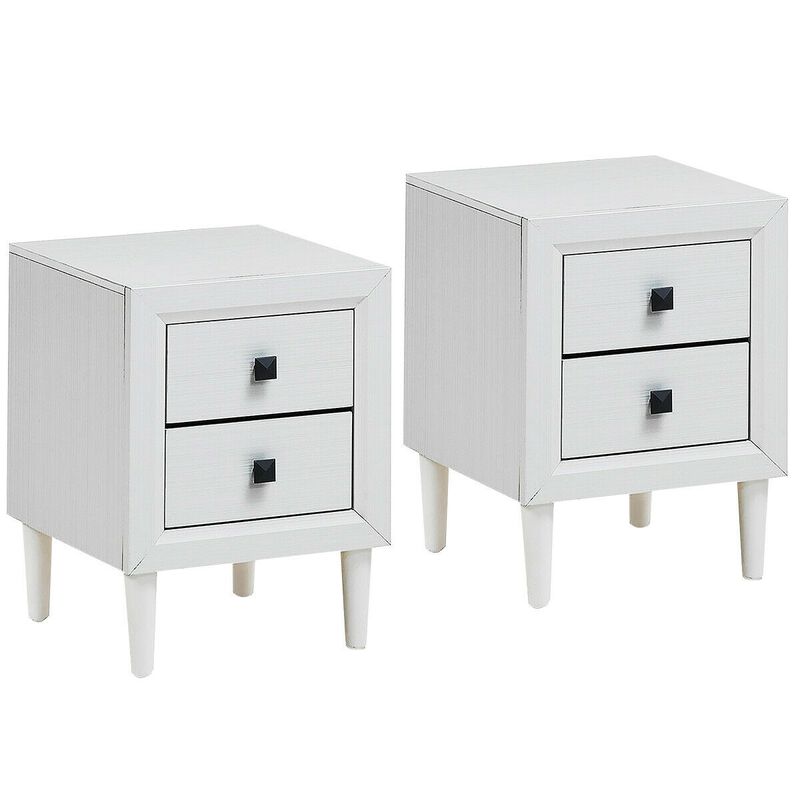 Set of 2 Multipurpose Retro Nightstand with 2 Drawers