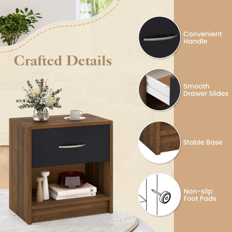 Hivvago Bedside Table Nightstand with Drawer and Open Storage Shelf