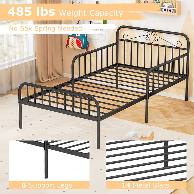 Bed Frame with Headboard and Safety Side Guardrails