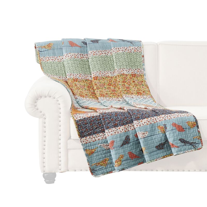 Nite 50 x 60 Quilted Throw Blanket with Fill, Floral, Striped, Multicolor - Benzara