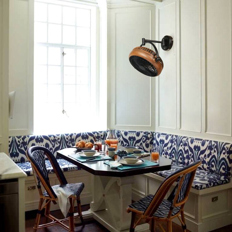 12.9 in. Walnut and Black 2-Speed Wall Mount Fan with Pull Chain and Plug