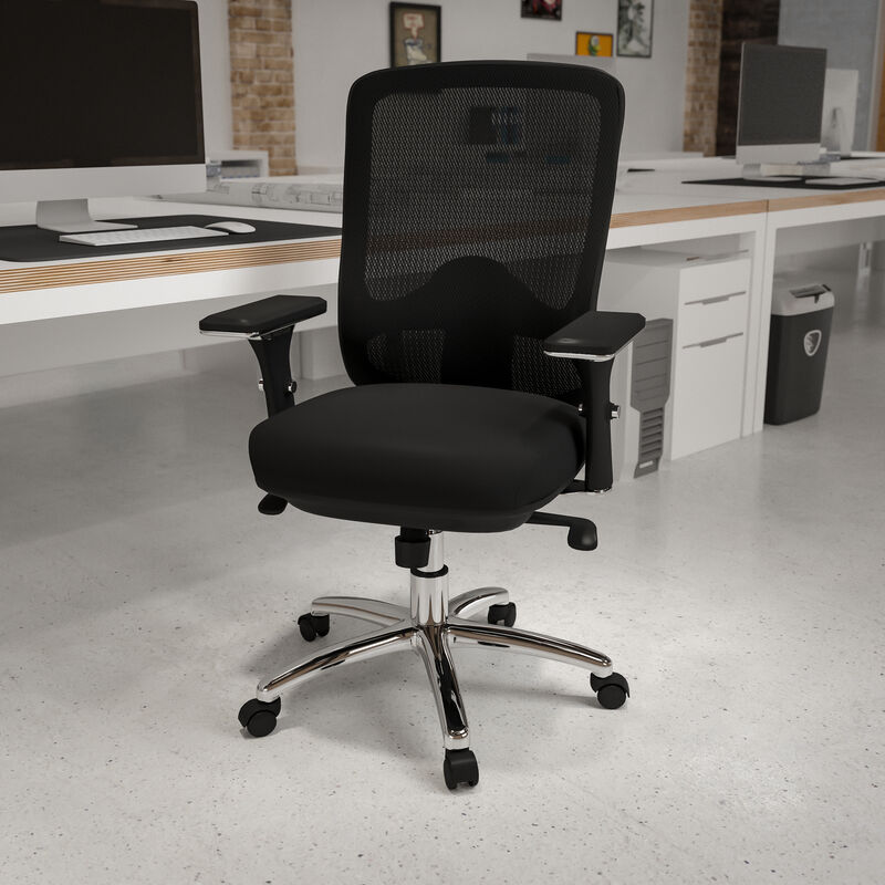 HERCULES Series 24/7 Intensive Use Big & Tall 350 lb. Rated Black Mesh Multifunction Swivel Ergonomic Office Chair image number 1