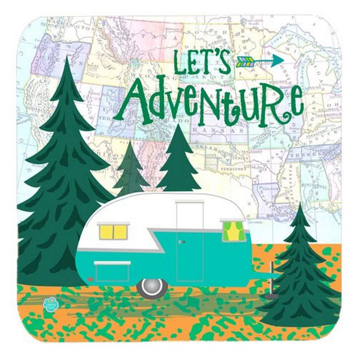 Caroline's Treasures VHA3003FC Let's Adventure Glamping Trailer Foam Coasters (Set of 4), 3.5, Multicolor