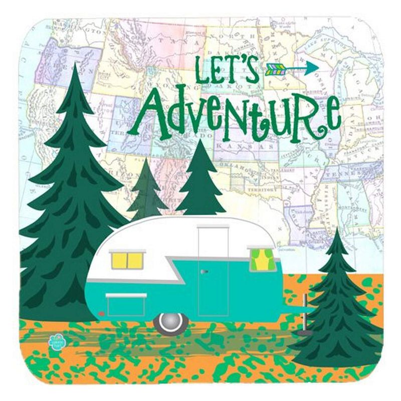 Caroline's Treasures VHA3003FC Let's Adventure Glamping Trailer Foam Coasters (Set of 4), 3.5, Multicolor image number 0