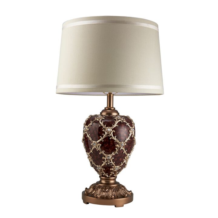 Polyresin Urn Shaped Table Lamp with Diamond Stencils Pattern, Brown - Benzara