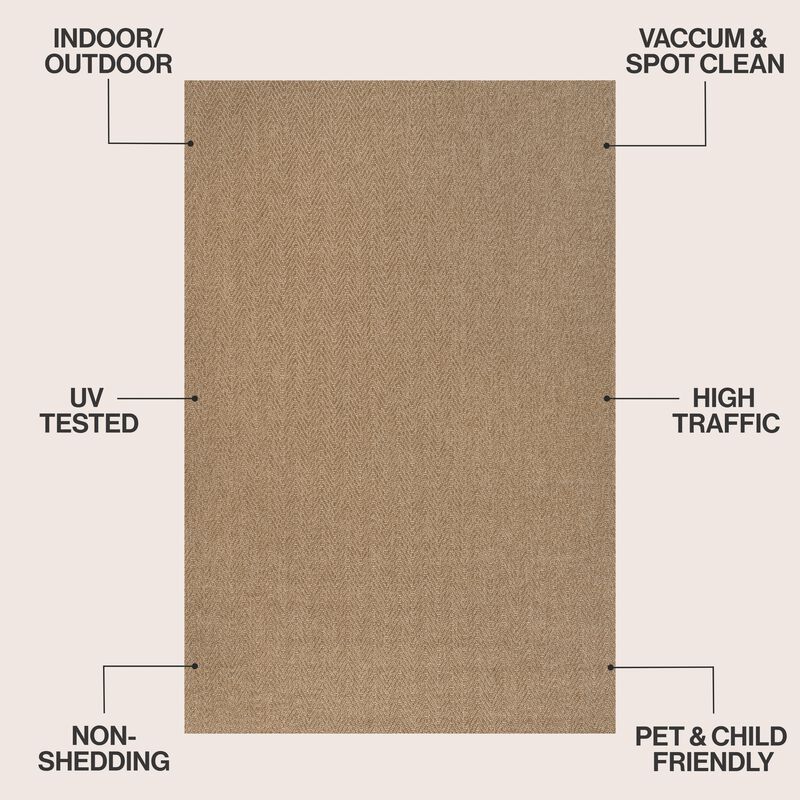 Rowena Smart Jute Scandinavian Boho Herringbone Weave Indoor/Outdoor Area Rug image number 2