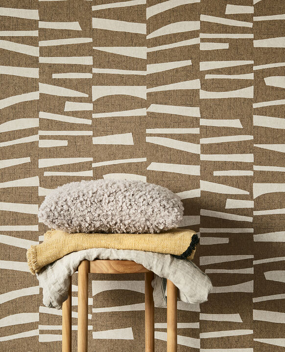 Ode Brown Staggered Stripes Wallpaper