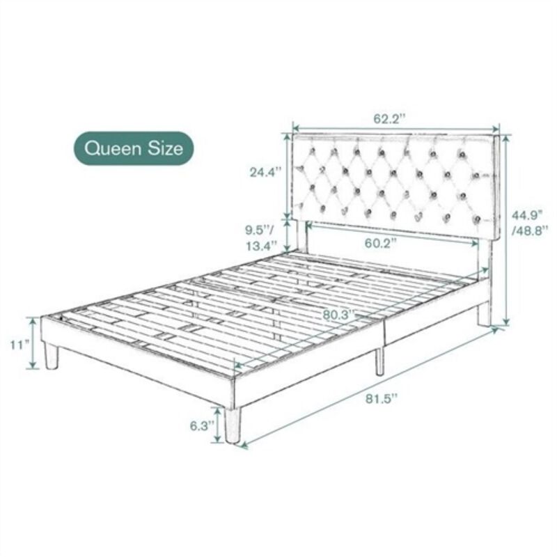 Hivvago Queen White Faux Leather Upholstered Platform Bed with Button Tufted Headboard