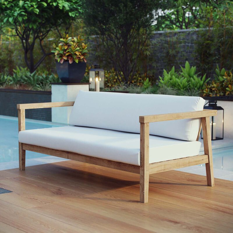 Modway - Bayport Outdoor Patio Teak Sofa Natural White image number 3