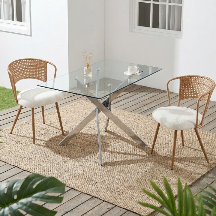 2 Pack Cane Back Dining Chairs PE Rattan Wingback Chair with Metal Legs Upholstered Cushion Kitchen Dining Chair Set