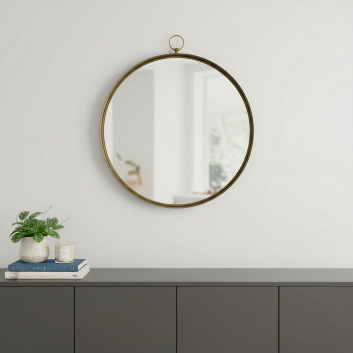 HomeRoots 28" Gold Round Iron Framed Accent Mirror