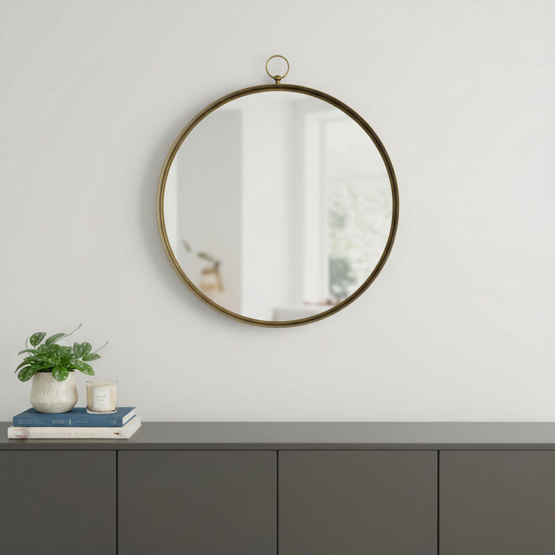 HomeRoots 28" Gold Round Iron Framed Accent Mirror image number 1