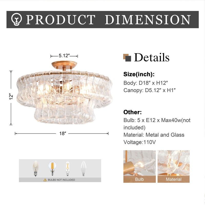 Abigail 5-Light 18" 2-Tier Brushed Brass Round Flush Mount image number 2