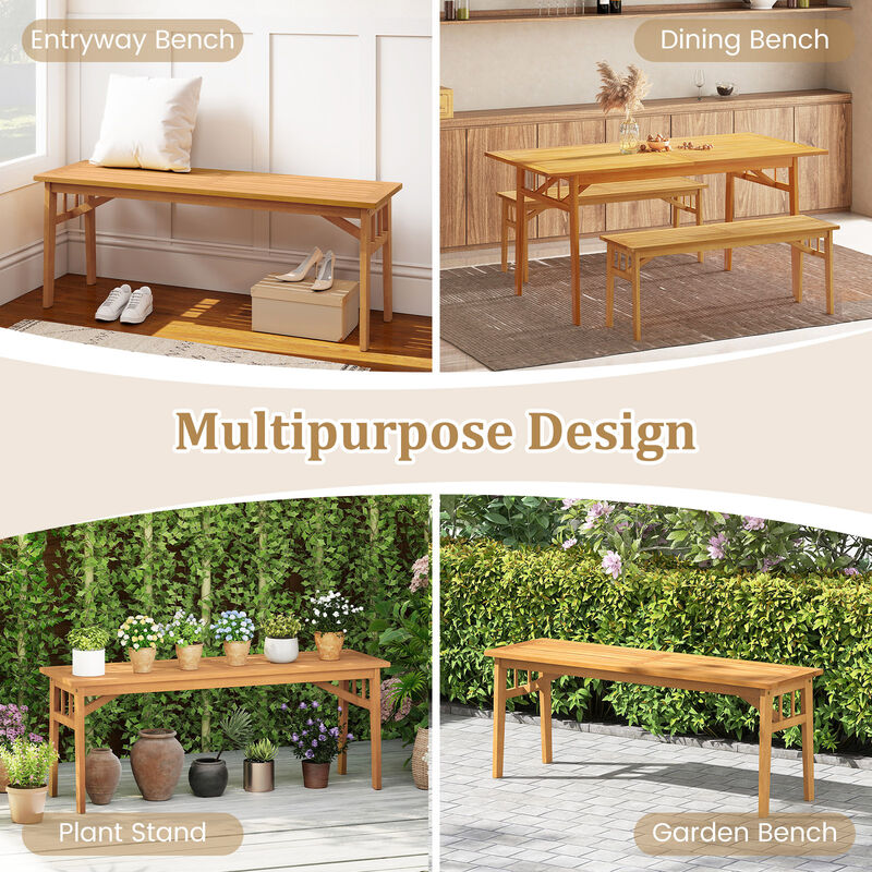 48" Acacia Wood Bench with Slatted Seat and Triangular Support Structure &ndash; 1 Piece image number 6