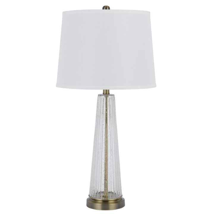 31 Inch Table Lamp Set of 2, White Shade, Tapered Glass Body, Metal Base - Benzara