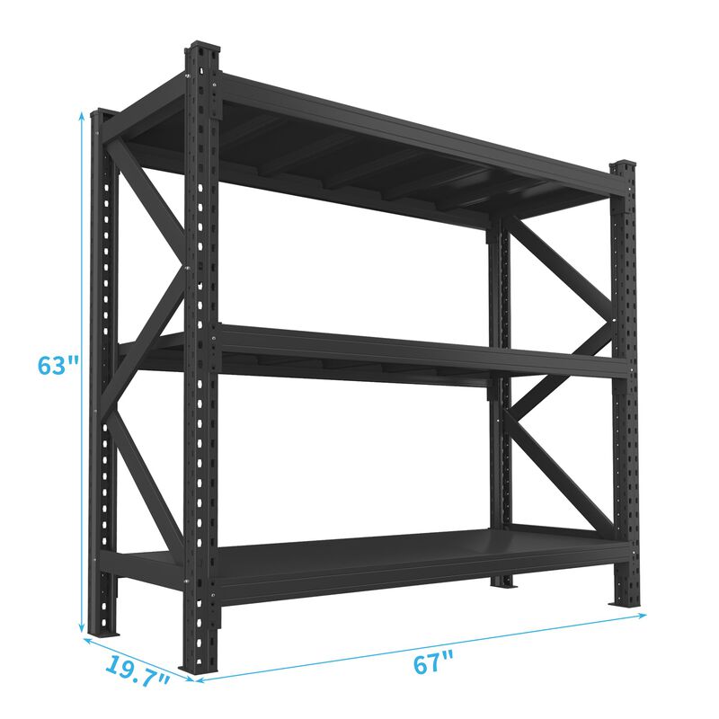 Clihome 63Inch 3-Tier Heavy Duty Steel Shelving Unit,8500 lbs Load-Bearing Adjustable Rack image number 3