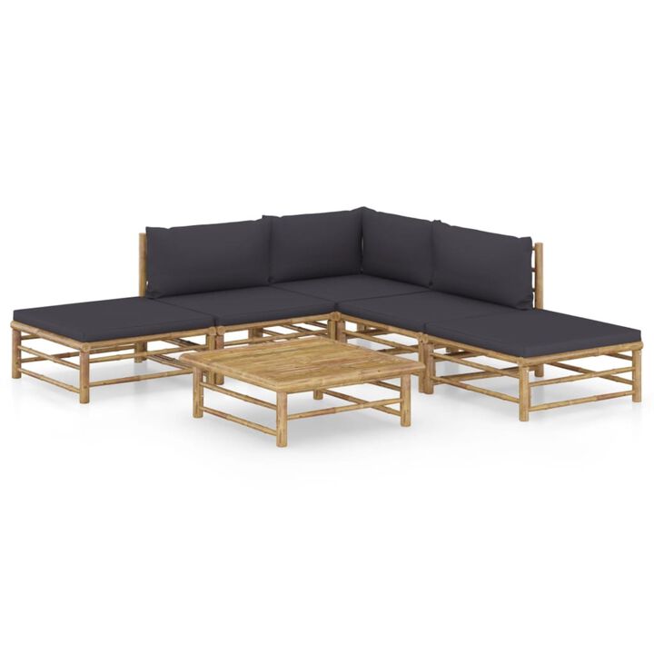 vidaXL 6 Piece Garden Lounge Set with Dark Gray Cushions Bamboo