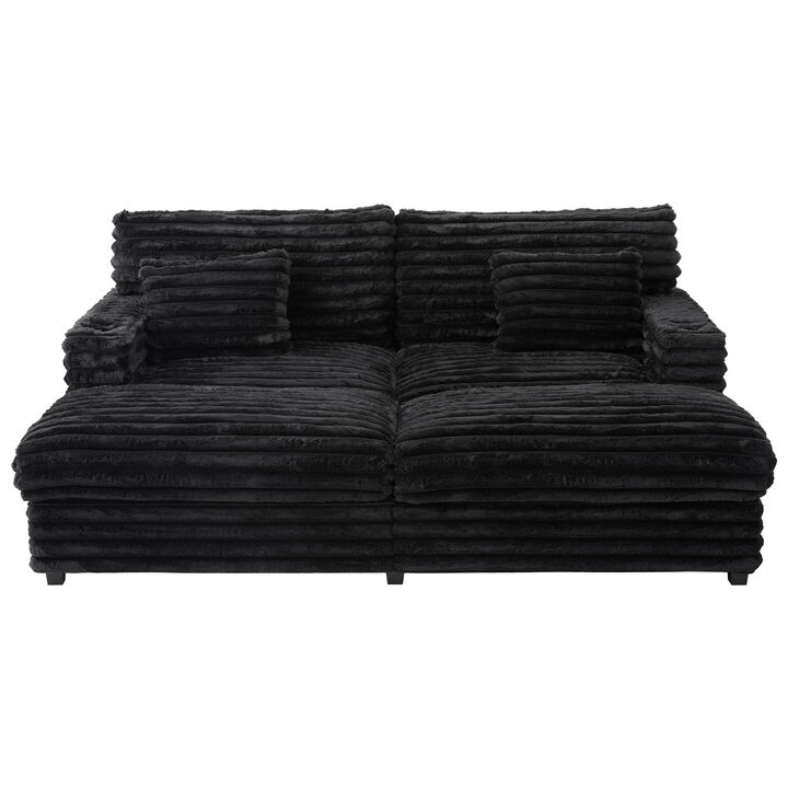 Merax Oversized Chaise Sofa  Loveseats with Plush Faux Rabbit Fur, Deep Seating, Built-in USB Charging