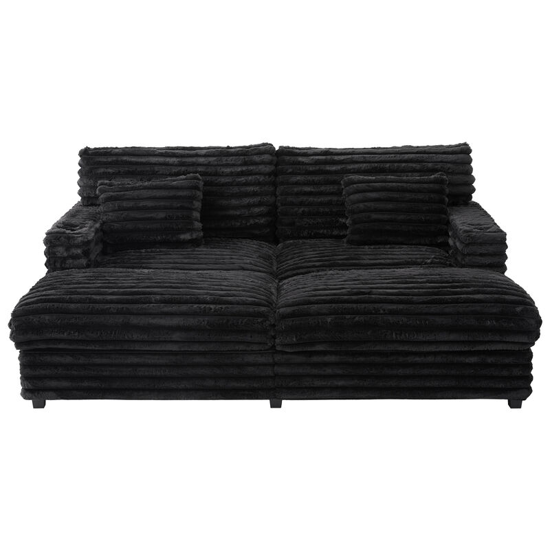 Merax Oversized Chaise Sofa  Loveseats with Plush Faux Rabbit Fur, Deep Seating, Built-in USB Charging image number 0