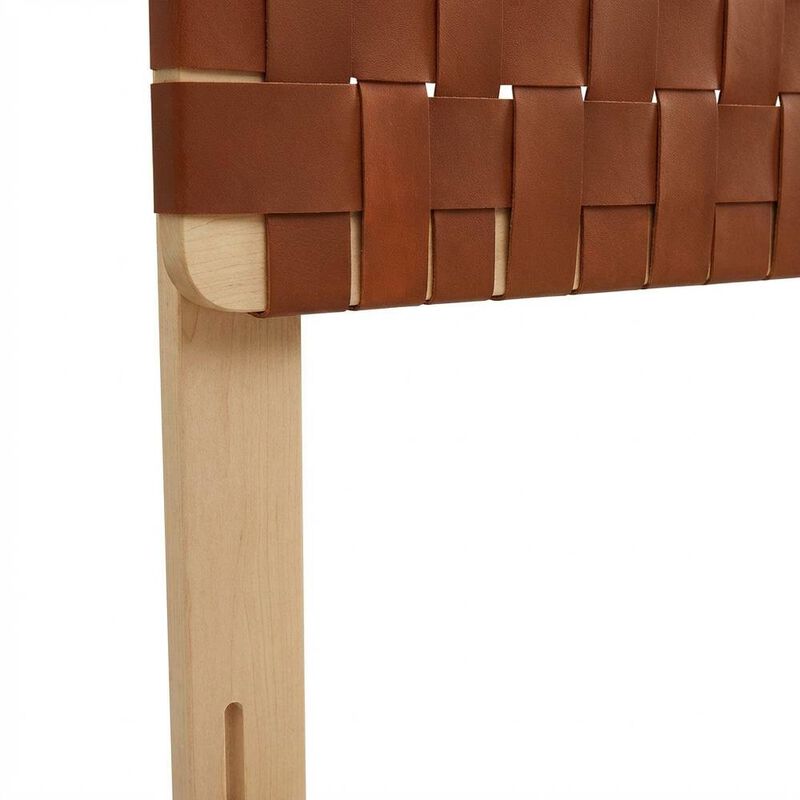 Vegan Leather Queen Headboard with Woven Texture and Durable Frame image number 5