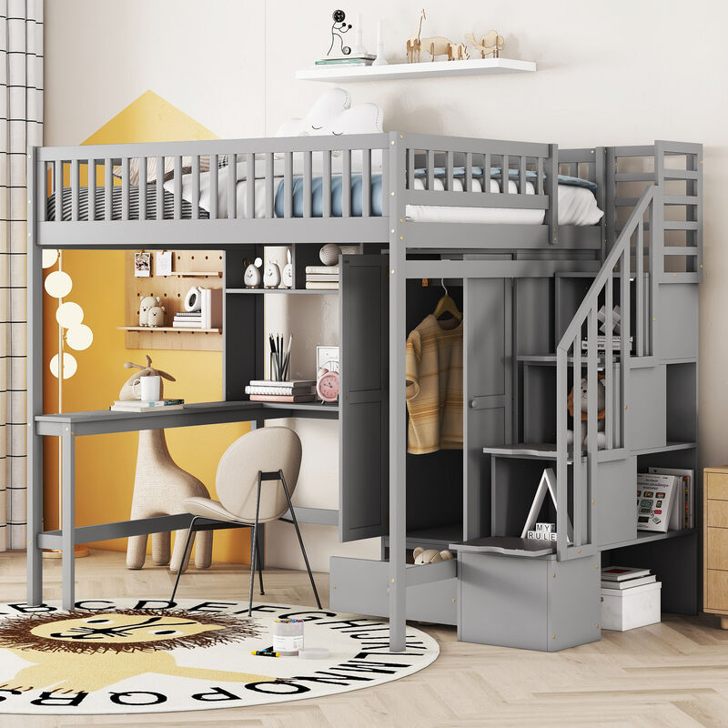 Merax Loft Bed with Desk and Wardrobe