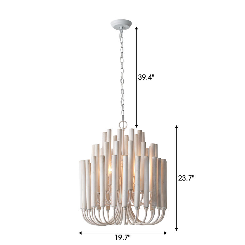 20 in. 5-Light 3-Tier Off-White Wood Chandelier