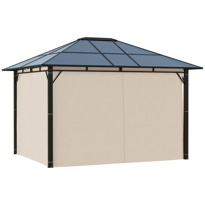 Outsunny 10' x 12' Hardtop Gazebo Canopy with Polycarbonate Roof, Steel Frame, Permanent Pavilion Outdoor Gazebo with Curtains, for Patio, Garden, Backyard, Deck, Lawn