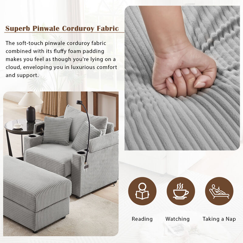 Merax Modern Style Single Sofa Couch with A Movable Ottoman