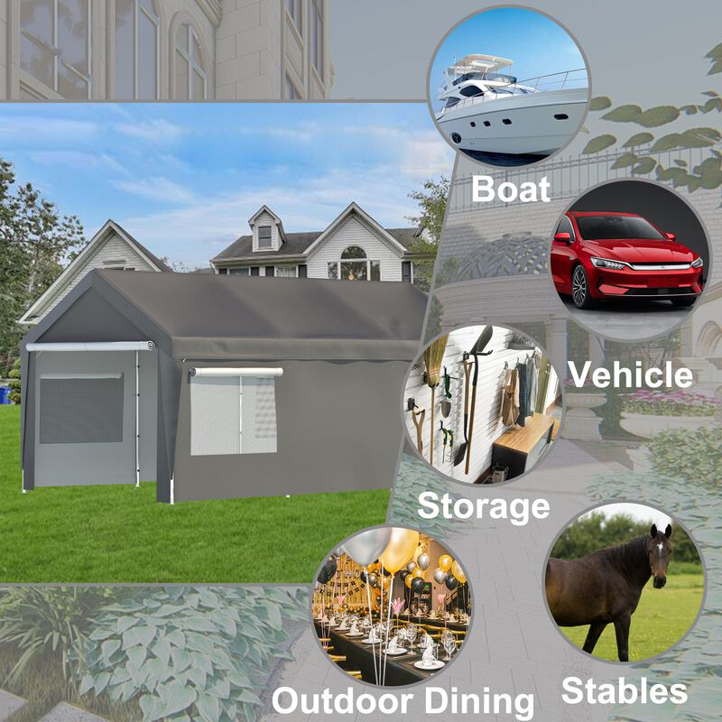 Mondawe 10x20FT Heavy Duty Carport Canopy - Galvanized Steel Car Garage with Roll-up Windows