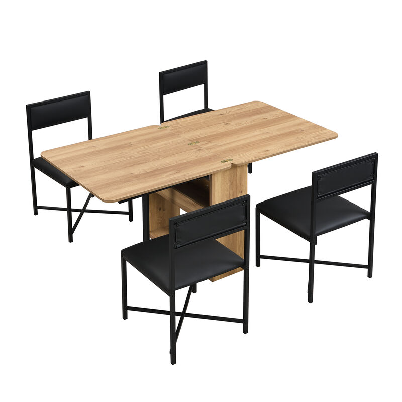 Merax Modern Compact 5-Piece Extendable Dining Table Chairs Set